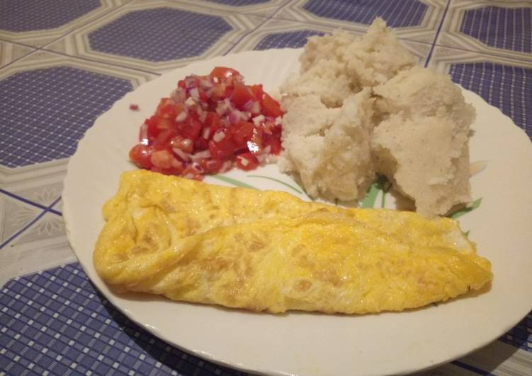 Scramble eggs.. ugali n kachumbari
