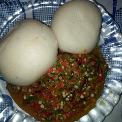 A picture of Okro soup with semo.