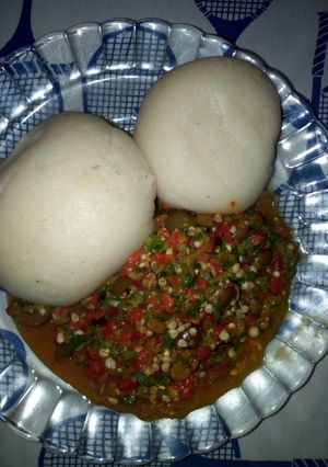 A picture of Okro soup with semo.