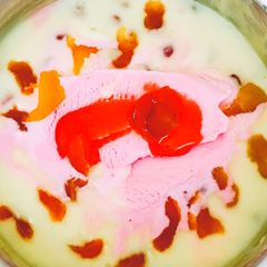 Dry fruits custard with ice cream A picture of Dry fruits custard with ice cream.