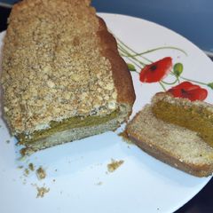 A picture of Mary's three layer pumpkin cake.