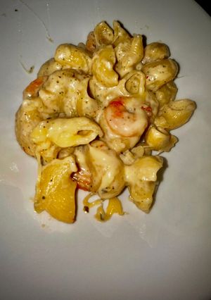 Tejszínes-sajtos garnélás tészta recept fotója