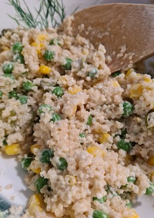 A picture of Quinoa salad with peas and sweetcorn.
