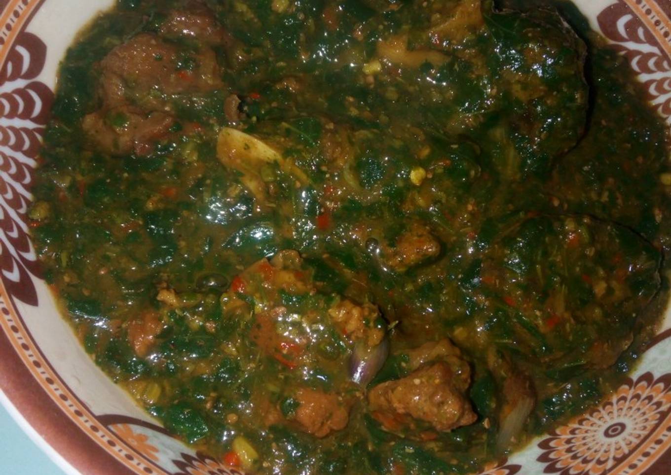 Fresh moringa and dry okro soup