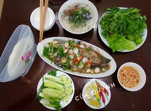 Hình của món Cá mú hấp + Cháo đầu cá.