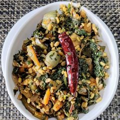 A picture of Amaranthus, Veggies and Lentil Dry Curry.