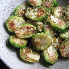 A picture of Pan-fried Garlic Butter Brussels Sprouts.