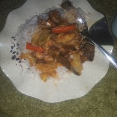 A picture of Rice &vegetable fish sauce.