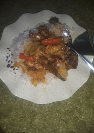 A picture of Rice &vegetable fish sauce.