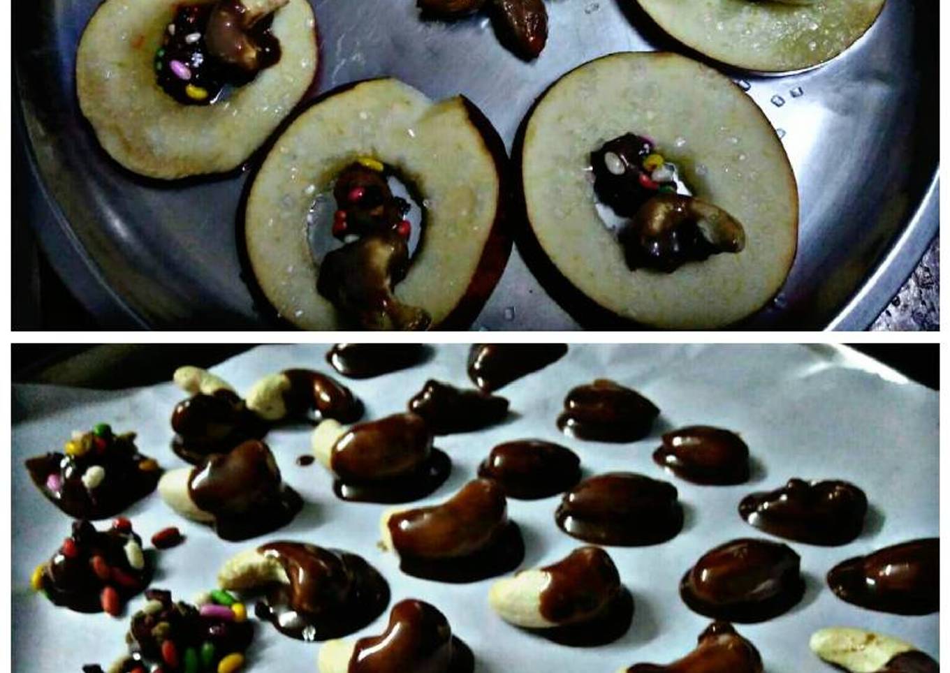 Chocolate coated nuts in Apple rings