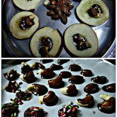 A picture of Chocolate coated nuts in Apple rings.