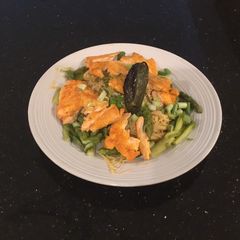A picture of Salmon cutlets with Lemon Sauce.