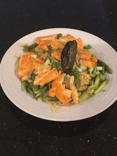 A picture of Salmon cutlets with Lemon Sauce.