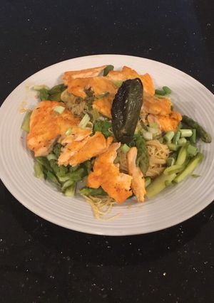 A picture of Salmon cutlets with Lemon Sauce.