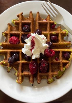 Una foto de Waffles de avena y espinacas