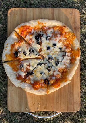 A picture of Sour dough pizza.