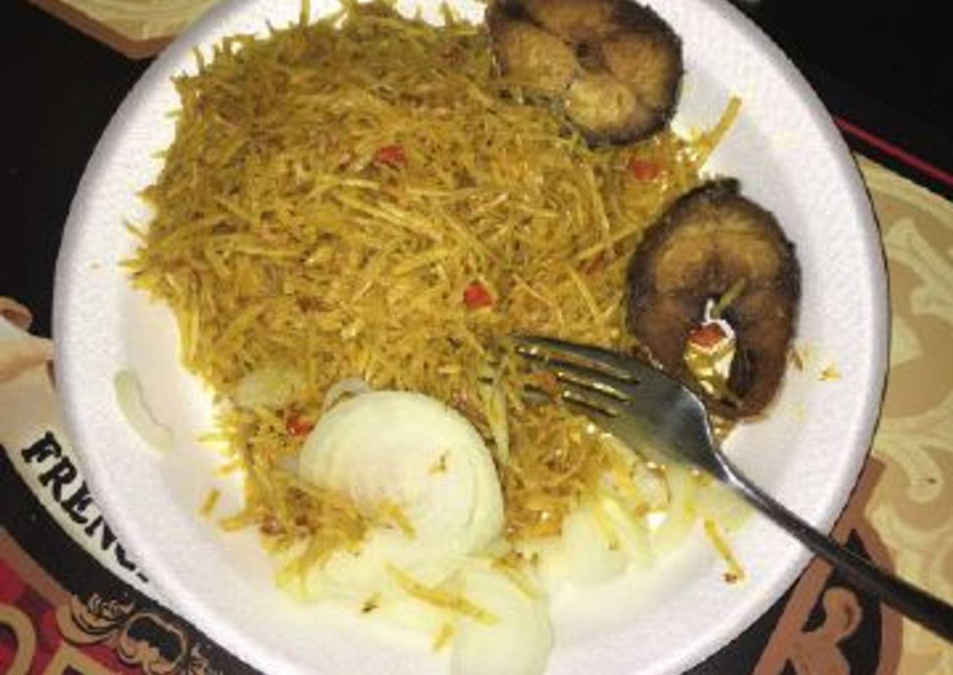 Abacha with fried Titus fish