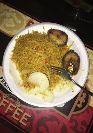 A picture of Abacha with fried Titus fish.