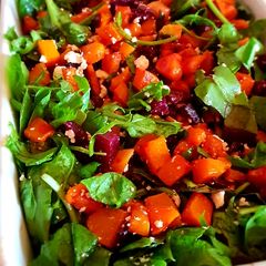 A picture of Butternut, beetroot, spinach and feta salad.