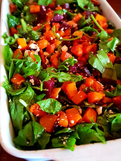 A picture of Butternut, beetroot, spinach and feta salad.
