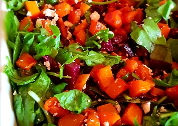 Steps to Prepare Favorite Butternut, beetroot, spinach and feta salad