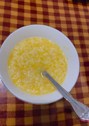 Hình của món Cháo bí đỏ thịt băm.