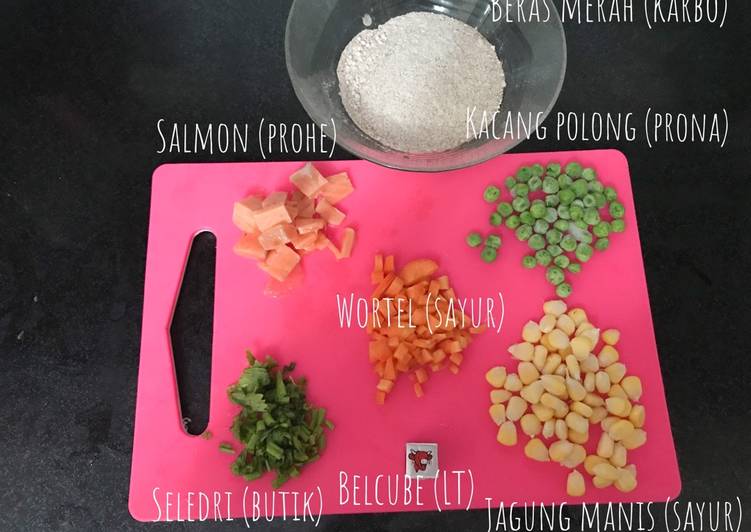 Resep: Resep MPASI 6M menu 4⭐️ Bubur Salmon + sayur yang Lezat