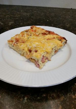 A picture of Brad's smoked salmon and sausage quiche.