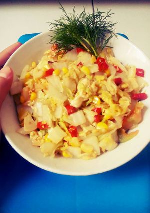 Foto resep Tumis sawi putih telur jagung pedas