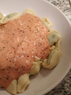A picture of Pasta in Tuna-Tomato-Cream Sauce.