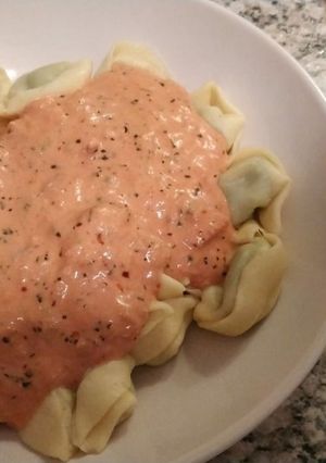 A picture of Pasta in Tuna-Tomato-Cream Sauce.