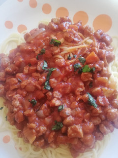 Una foto de Spaghettis con boloñesa de soja texturizada