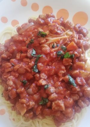 Una foto de Spaghettis con boloñesa de soja texturizada