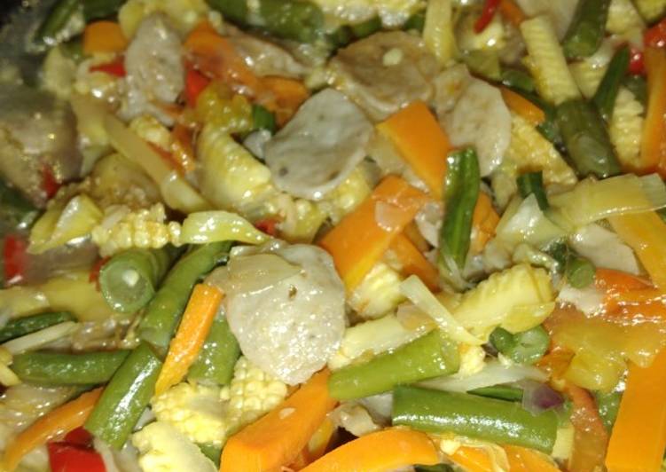 Resep Tumis Jagung muda, kacang panjang, wortel dan bakso ala ala 😂 Anti Gagal