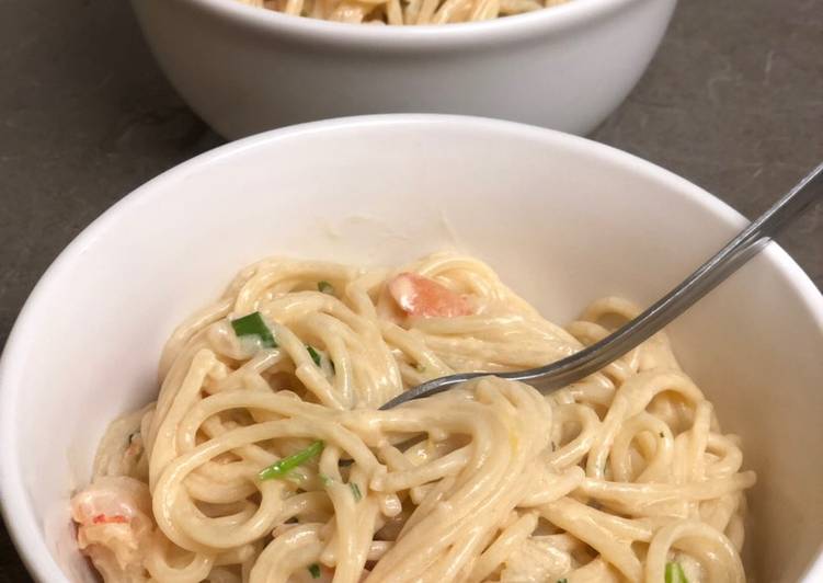 Shrimp spaghetti with creamy lemon sauce Shrimp spaghetti with creamy lemon sauce
