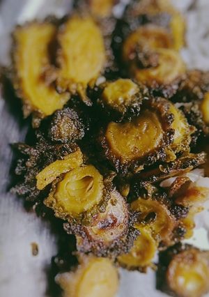 A picture of Ucche bhaja(bitter gourd fry).
