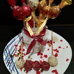 A picture of Beet chocolate lollipop.