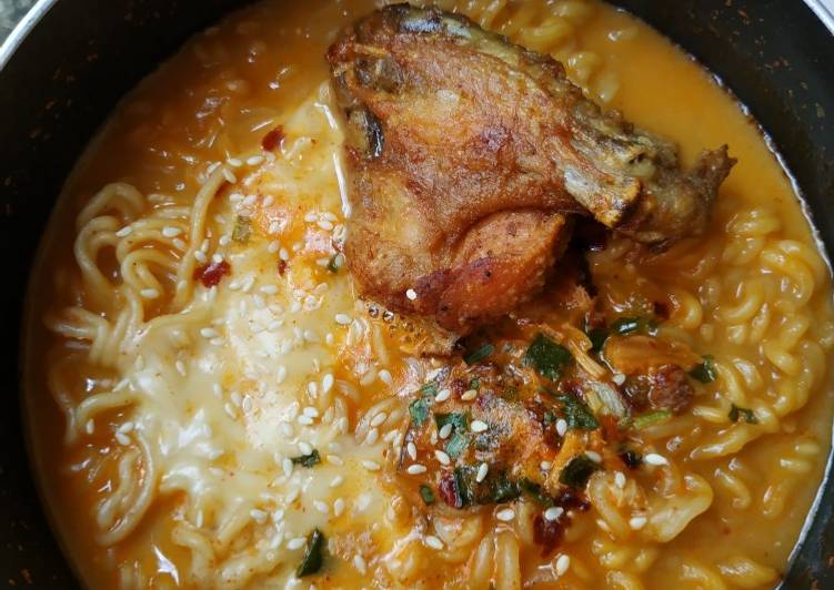 Resep Ramen &amp; Fried Chicken (with melted cheese), Enak