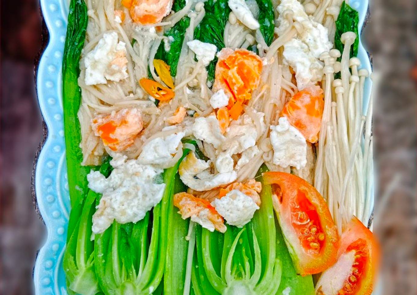 Enoki Pokcoy Tumis Telur Asin