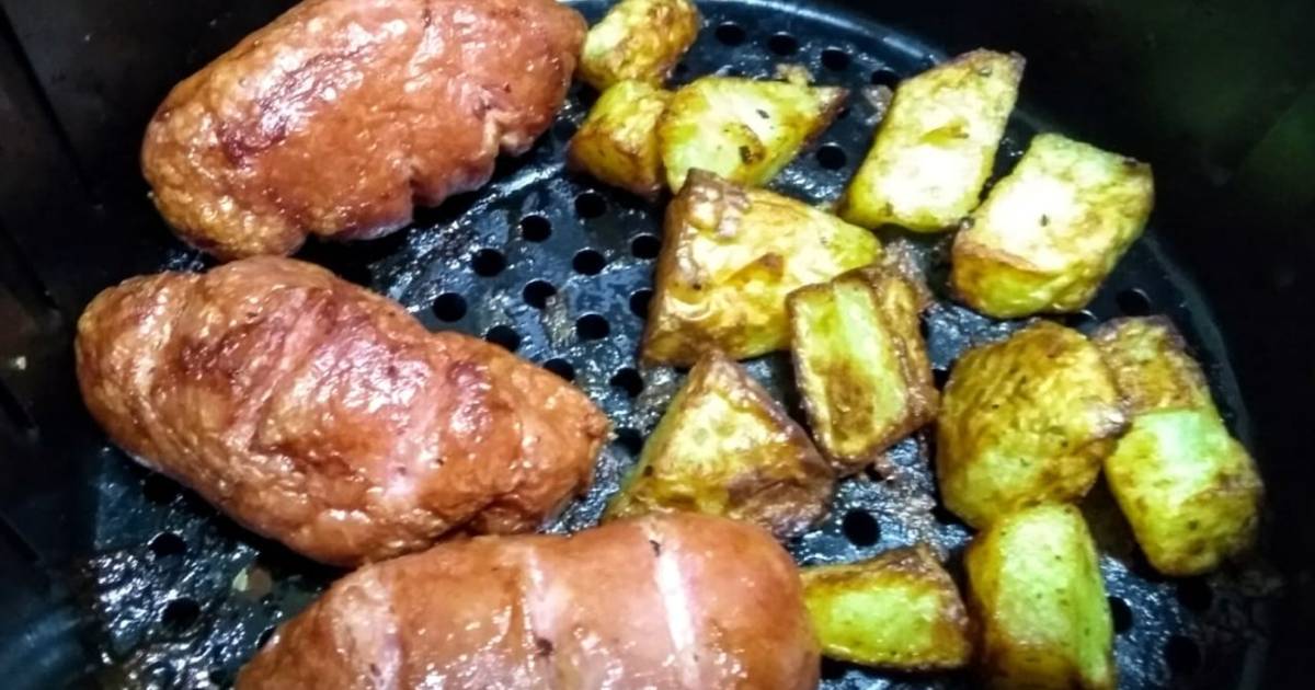 Linguiça Toscana com Batatas Na fritadeira Elétrica Receita por Luiz