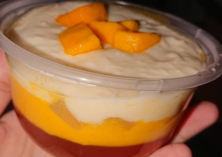 Bagaimana Membuat Puding mangga cream chees, Enak Banget