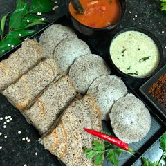 A picture of Jowar (Sorghum) Idli Dosa Combo.
