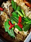 Beef, napa and enoki mushrooms stew