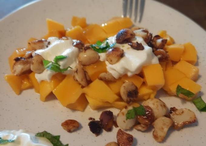 Recipe of Perfect Mango, caramelized macadamia nuts, and sea salt