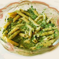Basil Pesto with Penne Rigata Pasta A picture of Basil Pesto with Penne Rigata Pasta.