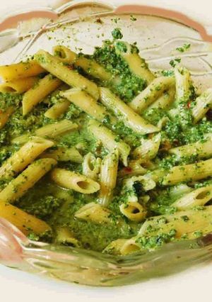 A picture of Basil Pesto with Penne Rigata Pasta.