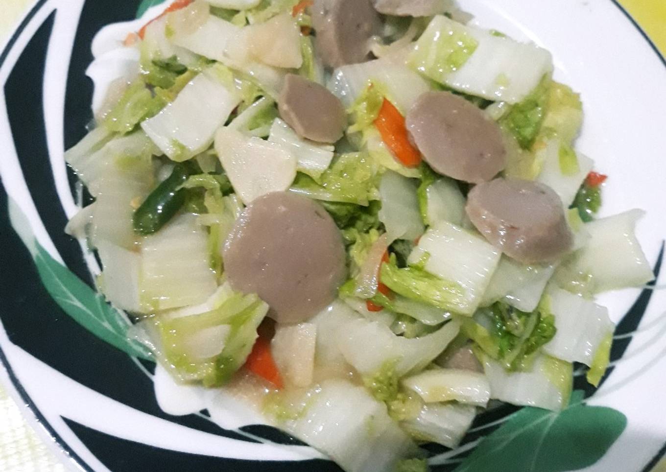 Tumis sawi putih bakso