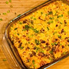 A picture of Cauliflower, broccoli & peas cheese-bake.