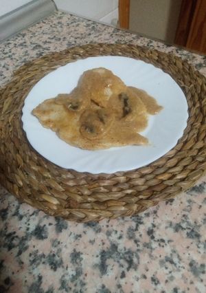 A picture of Chicken Fillets in Almond and Mushroom Sauce.