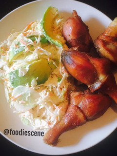 A picture of Avocado Salad and Chicken.